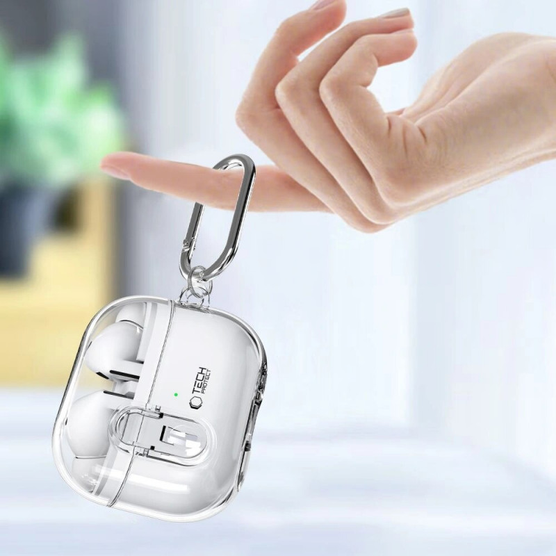 Θήκη Tech-Protect FlexAir με καραμπίνερ για Samsung Galaxy Buds 3 / 3 Pro, Διάφανη