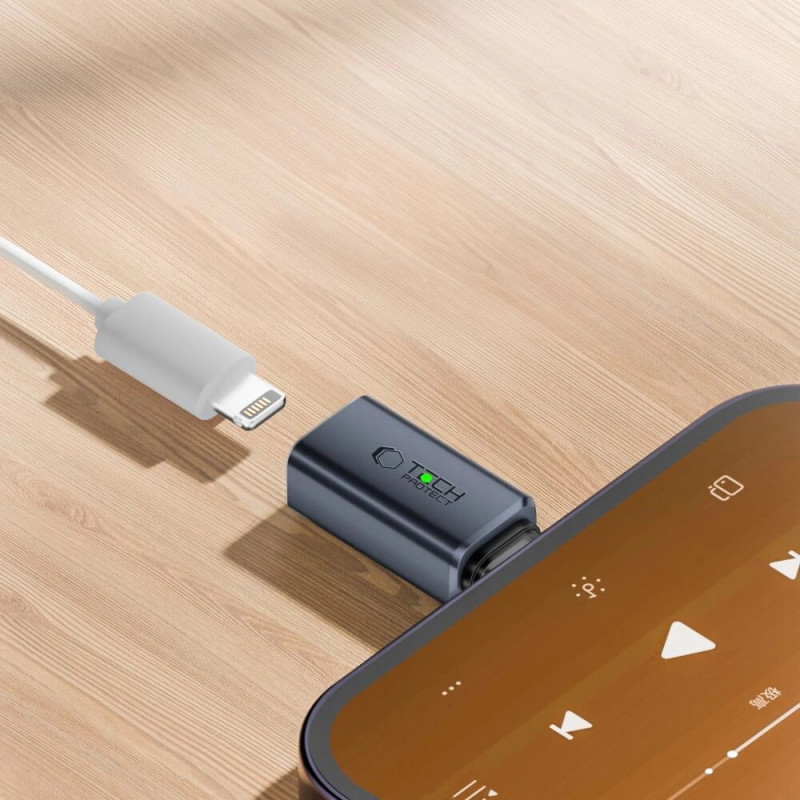 Tech-Protect UltraBoost προσαρμογέας ήχου USB-C σε Lightning, γκρι