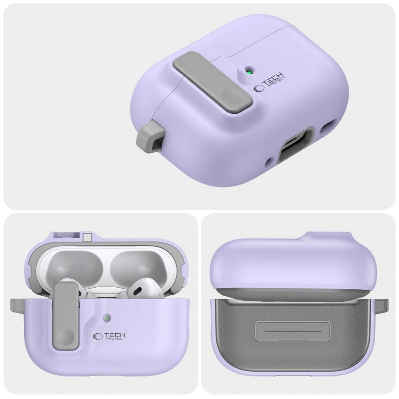 Θήκη Tech-Protect Slim Hook με καραμπίνερ για Apple AirPods Pro 1 / 2, λεβάντα