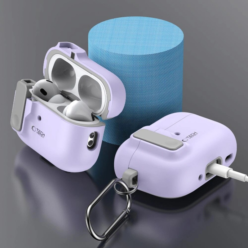 Θήκη Tech-Protect Slim Hook με καραμπίνερ για Apple AirPods Pro 1 / 2, λεβάντα