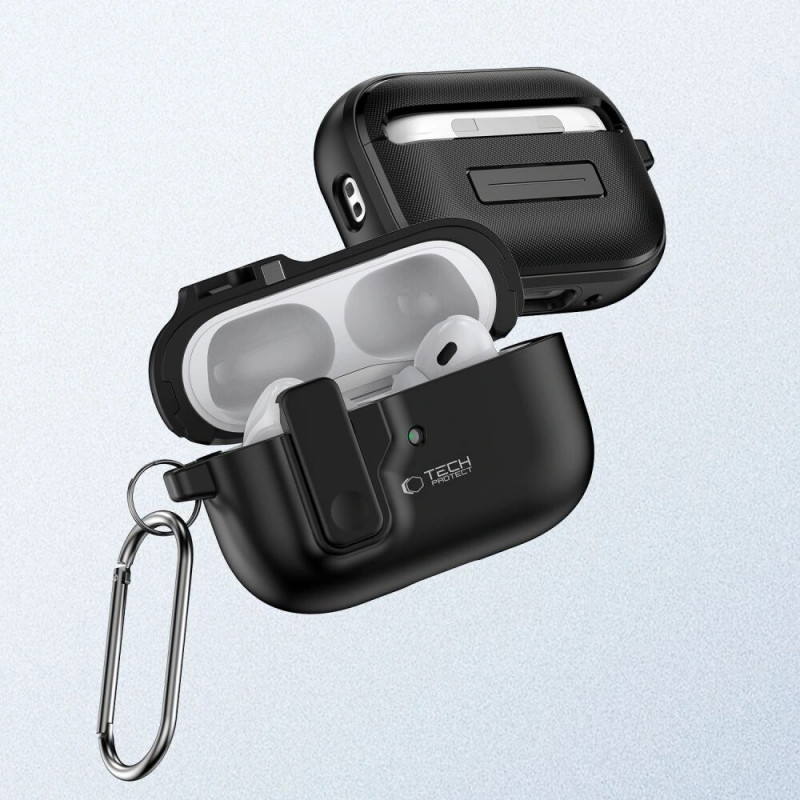 Θήκη Tech-Protect Slim Hook με καραμπίνερ για Apple AirPods Pro 1 / 2, μαύρη