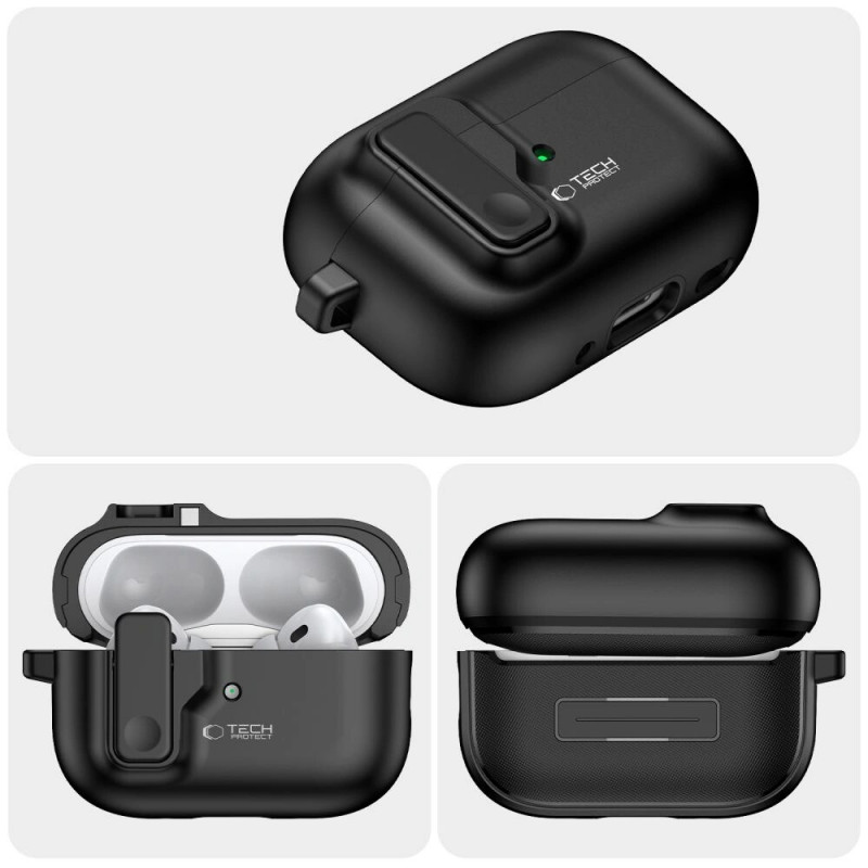 Θήκη Tech-Protect Slim Hook με καραμπίνερ για Apple AirPods Pro 1 / 2, μαύρη