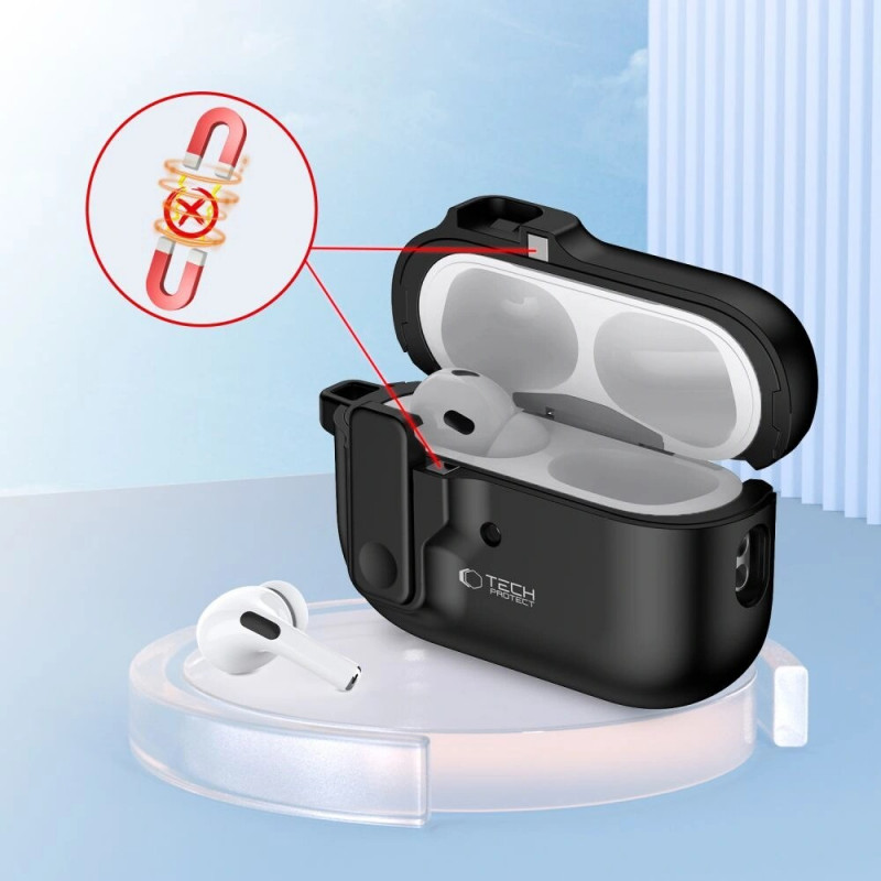Θήκη Tech-Protect Slim Hook με καραμπίνερ για Apple AirPods Pro 1 / 2, μαύρη