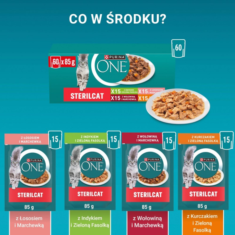 Purina ONE Sterilcat Γάτα Τροφή, Βοδινό & Καρότο, 60 x 85 g