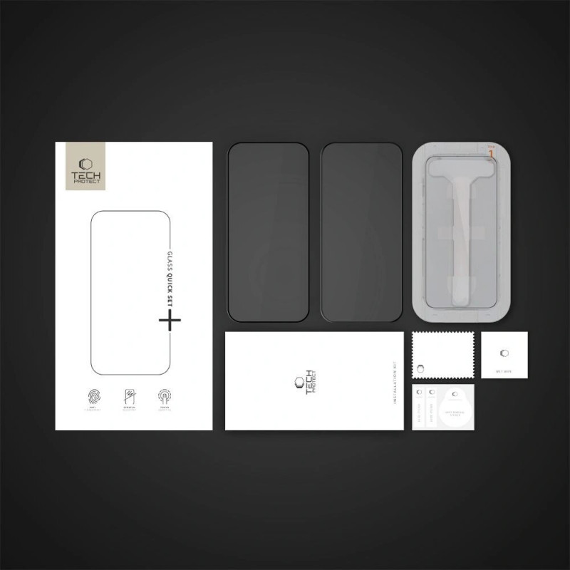 Tech-Protect Quick Set+ Προστατευτικό Οθόνης από Σκληρυμένο Γυαλί για Apple iPhone 16 Pro, Μαύρο (2 τεμ.)