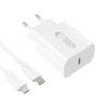 Tech-Protect NC20W Φορτιστής Τοίχου USB-C 1 θύρας PD 20W με Καλώδιο Lightning, Λευκό, 100 cm