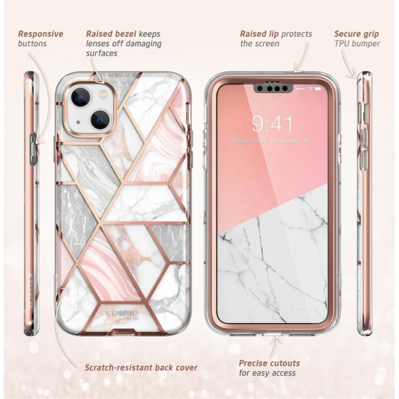 Θήκη Supcase Cosmo για Apple iPhone 14 Plus / 15 Plus, ροζ μάρμαρο