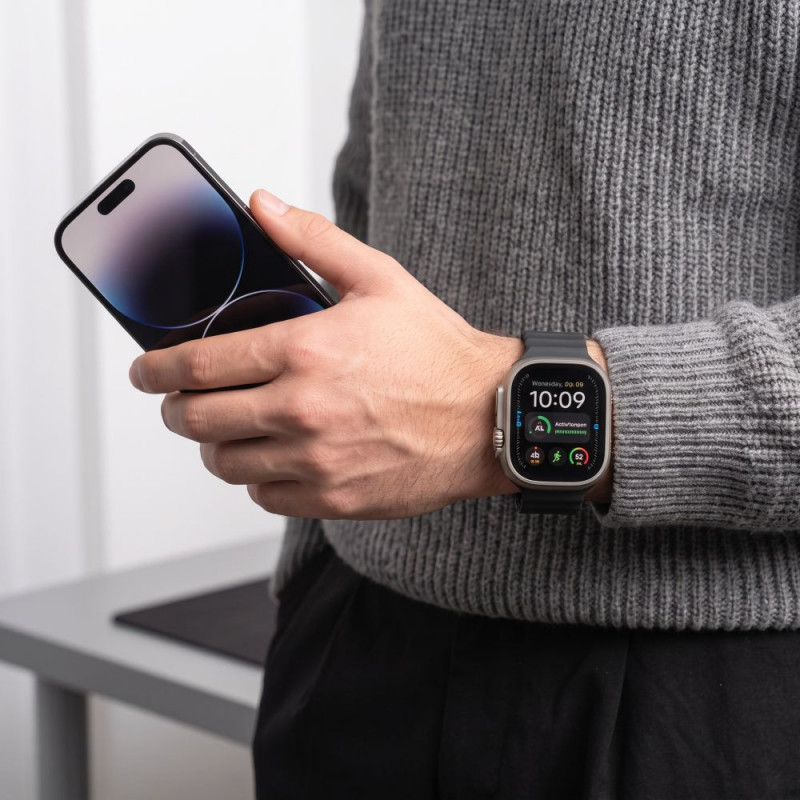Tech-Protect Silicone Line Apple Watch 8 / 9 / 10 / 11 / 12 / SE / Ultra 44/45/46/49 mm Λουράκι, Μαύρο