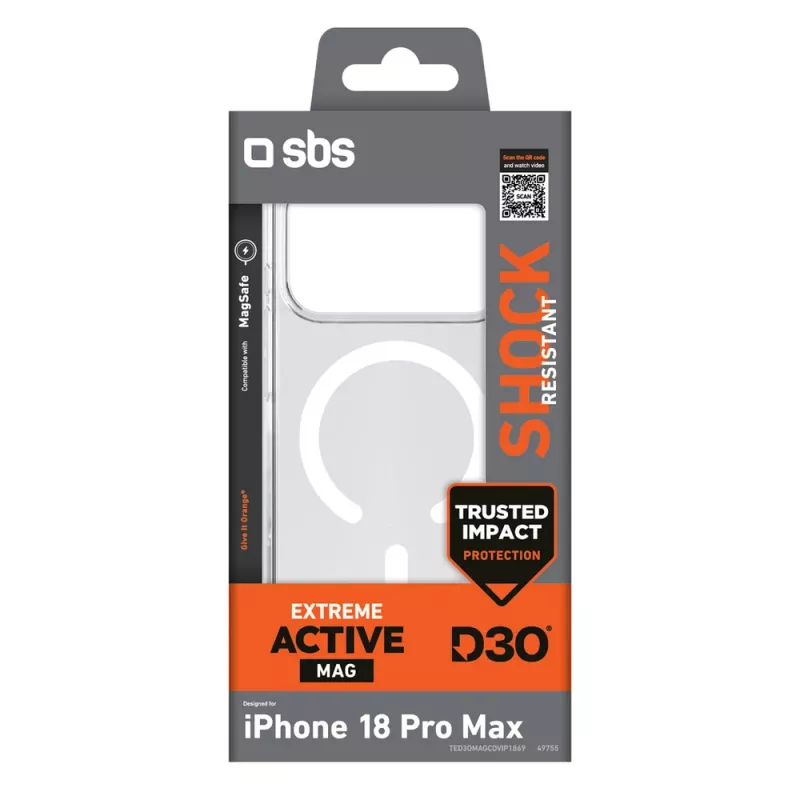 Θήκη SBS D3O Active για iPhone 18 Pro Max / 17 Pro Max, συμβατή με MagSafe, διαφανής