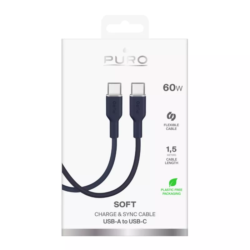 Καλώδιο Puro Icon 60W USB-C σε USB-C 1.5 m, Μπλε Ναυτικό