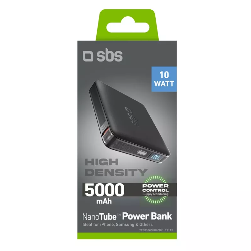 SBS HD 10W 5000mAh USB-C Power Bank με οθόνη LCD, Μαύρο