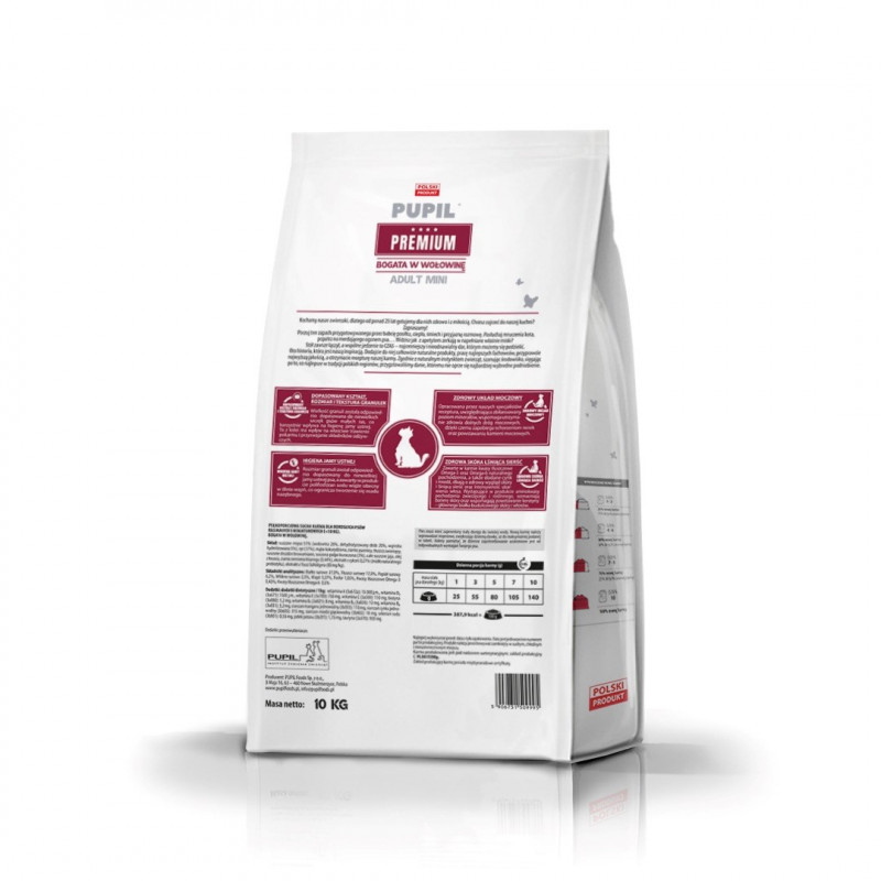 PUPIL Premium Mini πλούσια σε βοδινό ξηρά τροφή για σκύλους, 10 kg