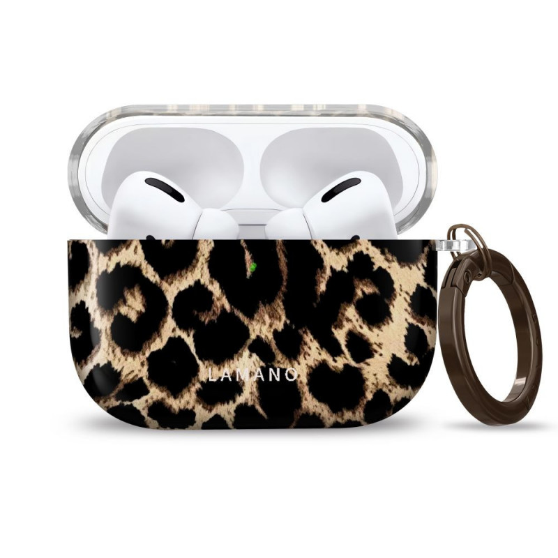 Θήκη Tech-Protect Lamano για Apple AirPods Pro 3 με καραμπίνερ, Exotic Touch (Μαύρο και Καφέ)