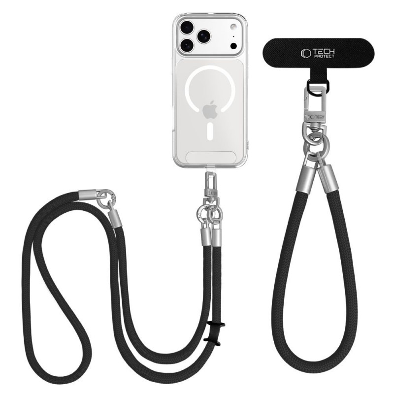 Tech-Protect C10S Rope Σετ Λουριών για Τηλέφωνο Crossbody & Καρπού, Μαύρο/Titanium