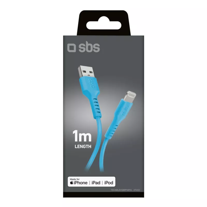 SBS TECABLEUSBIP589A Καλώδιο USB-A σε Lightning, 1 m, Μπλε