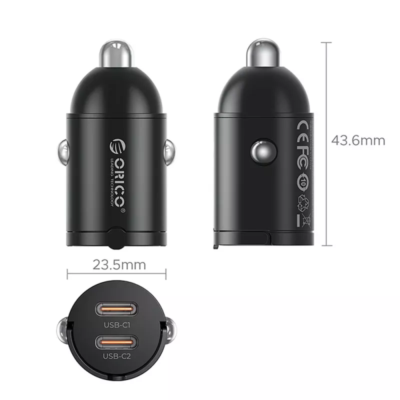 Orico MiniRing MR-30-2C 30W 2x USB-C φορτιστής αυτοκινήτου, μαύρος