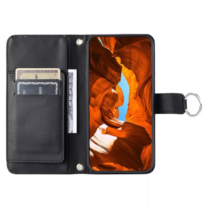 Θήκη πορτοφόλι από δέρμα PU Hurtel για Samsung Galaxy A37 5G με βάση και λουρί ώμου, μαύρη