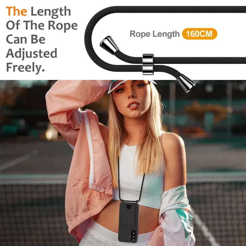 Θήκη TPU Hurtel για Samsung Galaxy A37 5G με θήκη καρτών και λουράκι crossbody, μαύρη