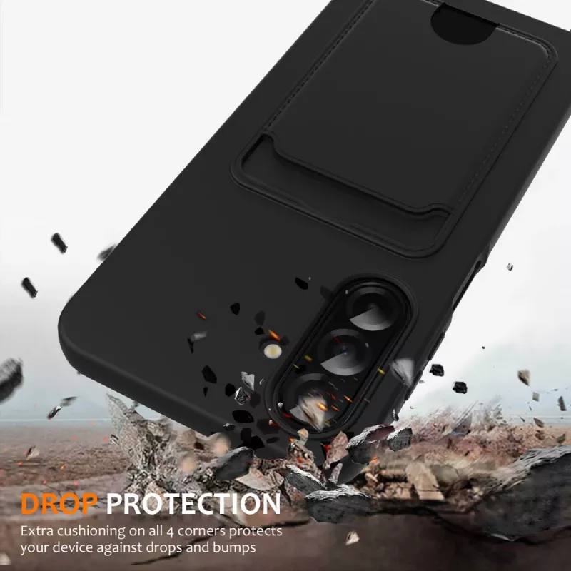 Θήκη TPU Hurtel για Samsung Galaxy A57 5G με θήκη καρτών και λουράκι crossbody, μαύρη