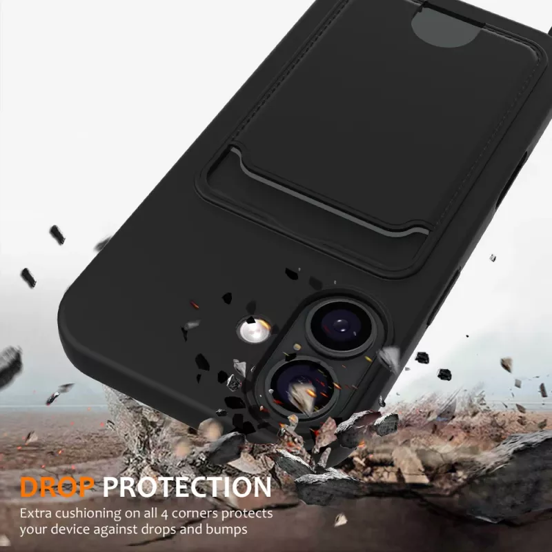 Marka Niezdefiniowana Θήκη TPU για iPhone 17 με θήκη καρτών και λουράκι crossbody, μαύρη
