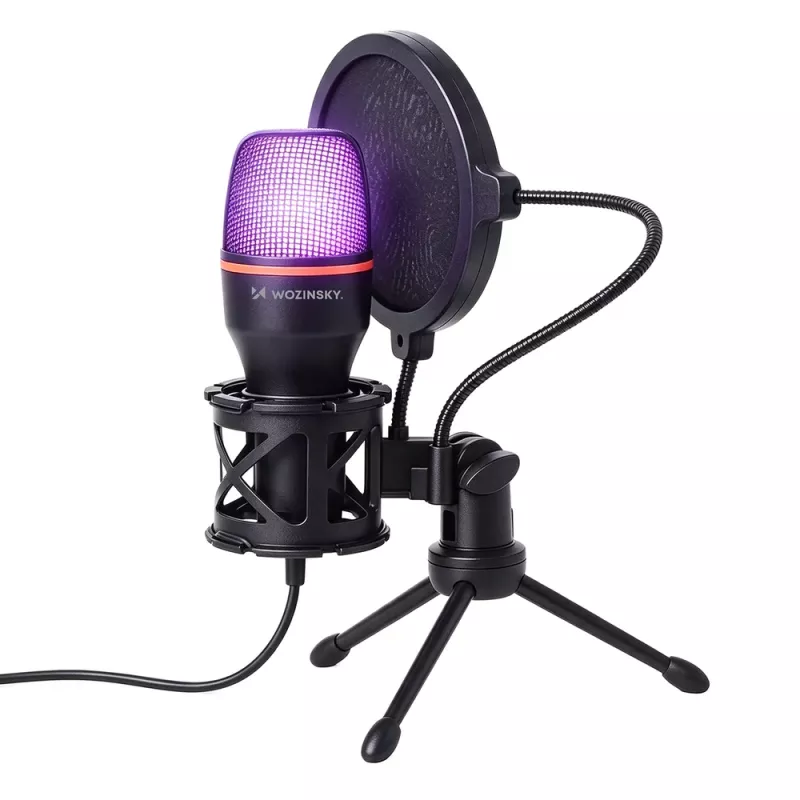 Wozinsky WM-W111 Ενσύρματο Μικρόφωνο Στούντιο Gaming σε Βάση με RGB Οπίσθιο Φωτισμό, Μαύρο