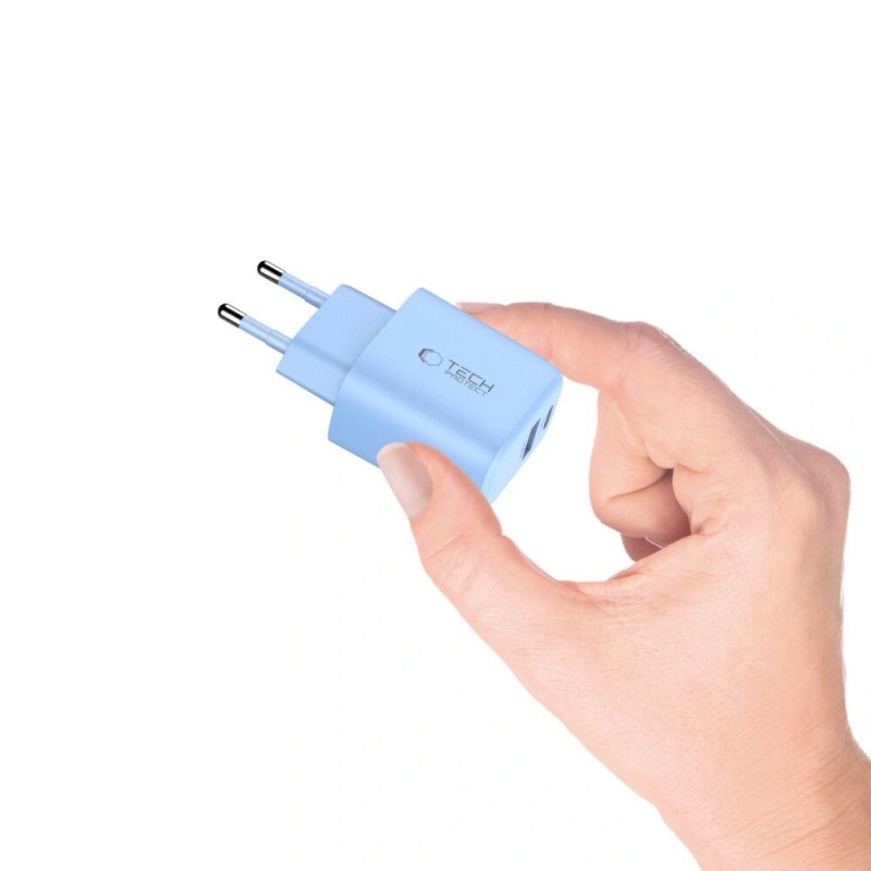 Tech-Protect NCA30 φορτιστής δικτύου USB-A, USB-C PD 30W / QC3.0 μπεμπέ μπλε