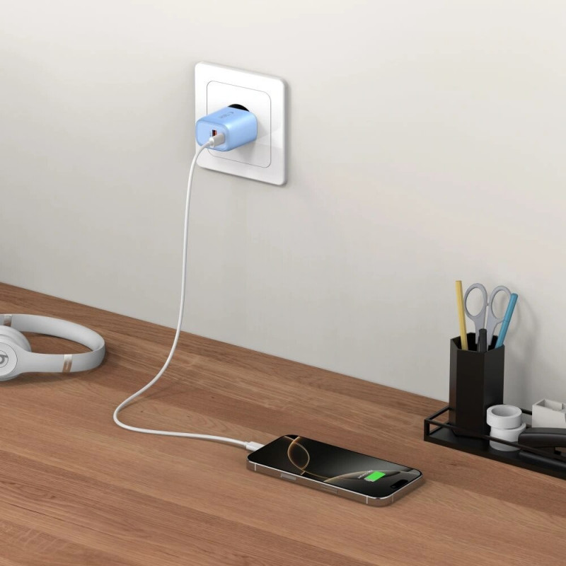 Tech-Protect NCA30 φορτιστής δικτύου USB-A, USB-C PD 30W / QC3.0 μπεμπέ μπλε