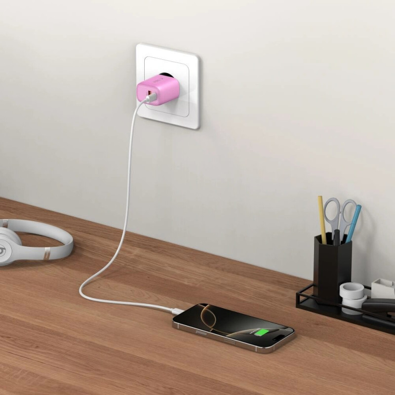 Tech-Protect NCA20 φορτιστής τοίχου USB-A / USB-C PD 20W / QC3.0, απαλό ροζ