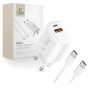 Tech-Protect NCA20 φορτιστής τοίχου USB-A / USB-C PD 20W / QC3.0 με καλώδιο USB-C / USB-C 100 cm, Λευκό