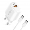Tech-Protect NCA20 φορτιστής τοίχου USB-A / USB-C PD 20W / QC3.0 με καλώδιο USB-C / USB-C 100 cm, Λευκό