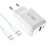 Tech-Protect NCA20 φορτιστής τοίχου USB-A / USB-C PD 20W / QC3.0 με καλώδιο USB-C / USB-C 100 cm, Λευκό