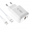 Tech-Protect NCA20 φορτιστής τοίχου USB-A / USB-C PD 20W / QC3.0 με καλώδιο USB-C / Lightning 100 cm, λευκός