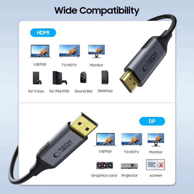 Καλώδιο Tech-Protect UltraBoost DisplayPort / HDMI 2.0, 4K 60 Hz, 200 cm, μαύρο