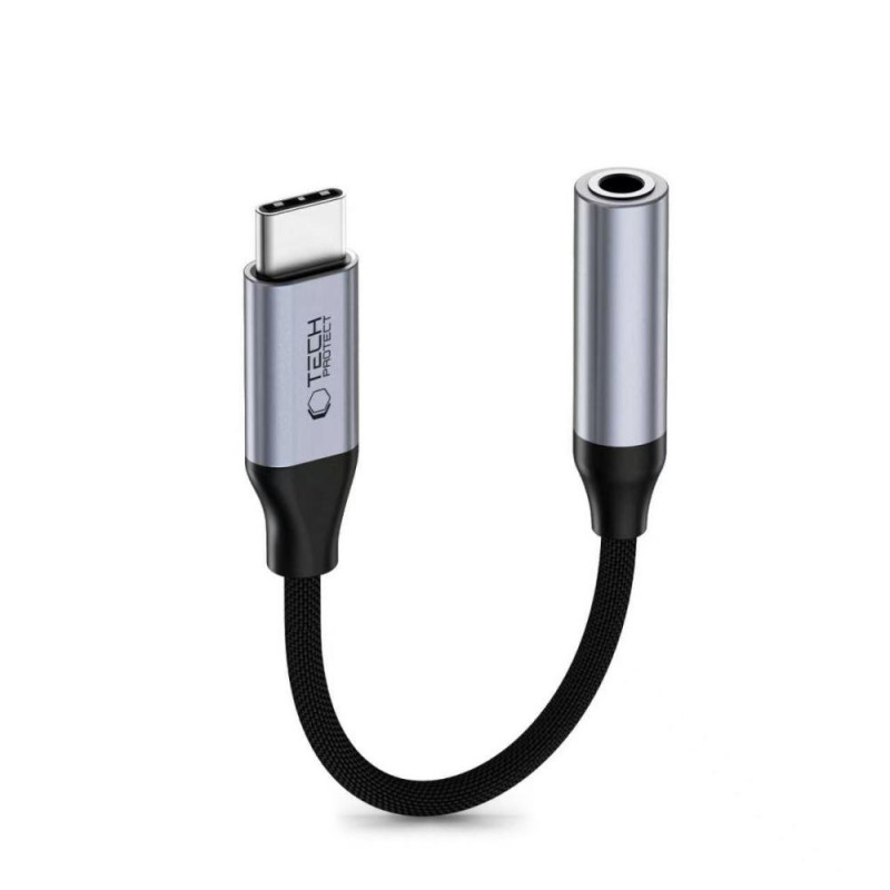 Tech-Protect Ultraboost προσαρμογέας DAC USB-C σε 3.5 mm mini jack, σιδερένιο γκρι