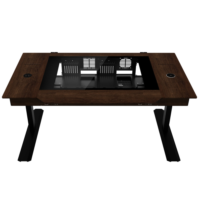Lian Li DK07 Desk Case Wood Edition, με δυνατότητα διπλού συστήματος, 2x E-ATX, ρυθμιζόμενο ύψος, καρυδιά / μαύρο