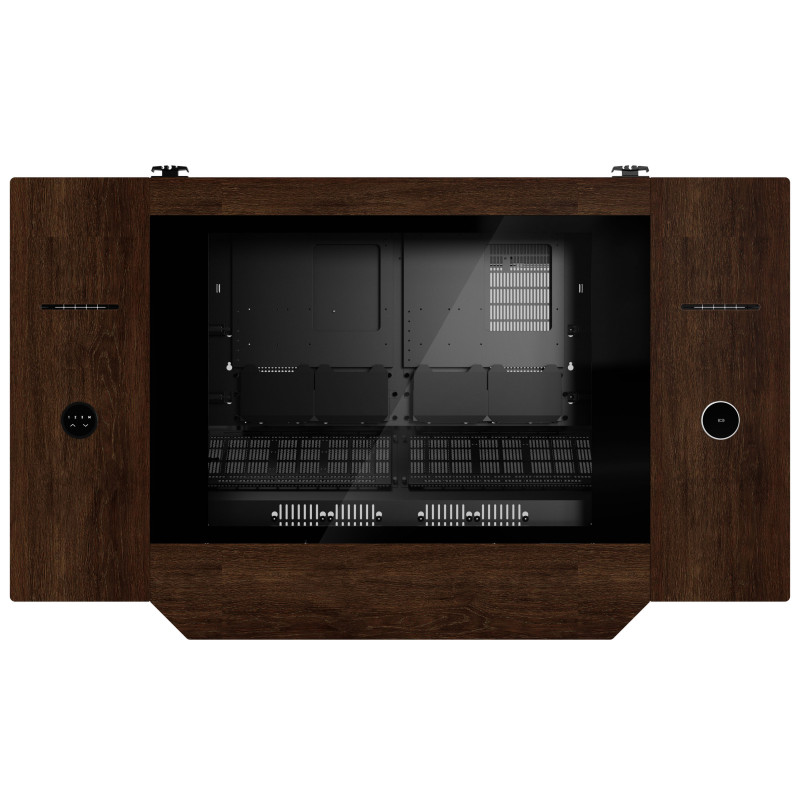 Lian Li DK07 Desk Case Wood Edition, με δυνατότητα διπλού συστήματος, 2x E-ATX, ρυθμιζόμενο ύψος, καρυδιά / μαύρο