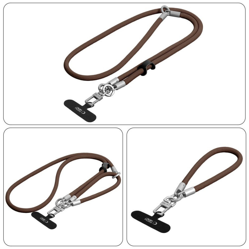 Σετ λουριών crossbody και καρπού Tech-Protect C10S Rope, καφέ καρυδιά/τιτάνιο