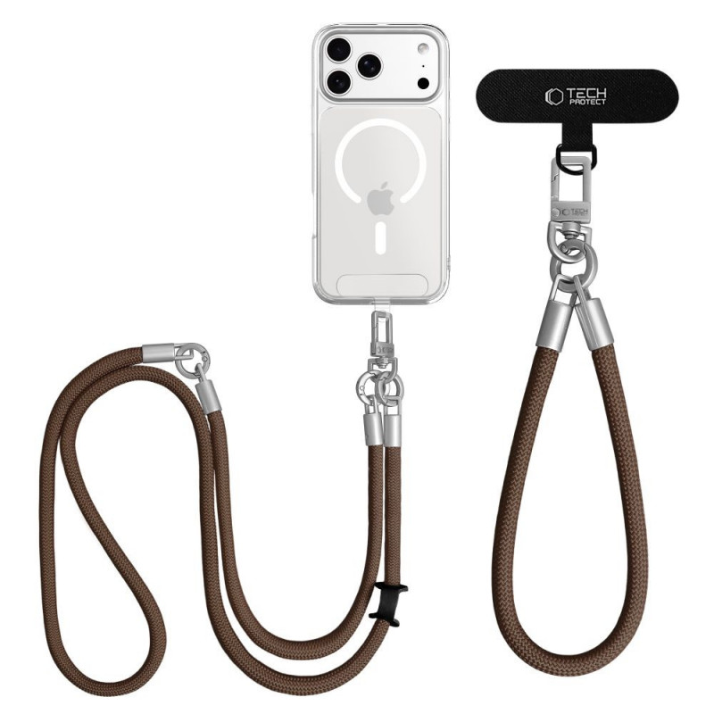 Σετ λουριών crossbody και καρπού Tech-Protect C10S Rope, καφέ καρυδιά/τιτάνιο
