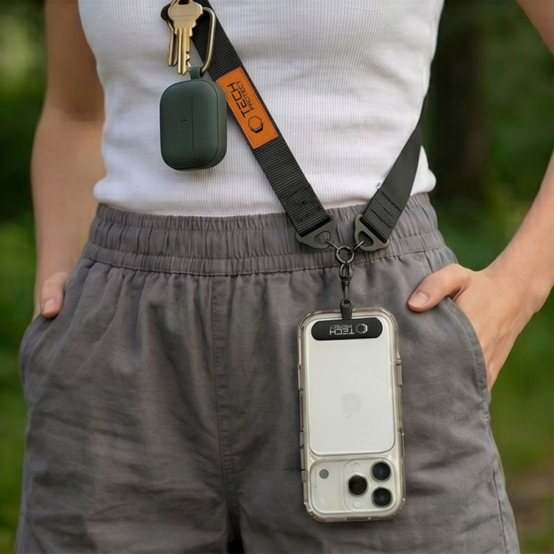 Tech-Protect C9S Rope Crossbody Λουρί Τηλεφώνου, Μαύρο/Πορτοκαλί