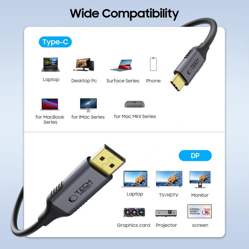 Καλώδιο Tech-Protect UltraBoost USB-C σε DisplayPort 1.4, 8K 60Hz, 180 cm, Μαύρο