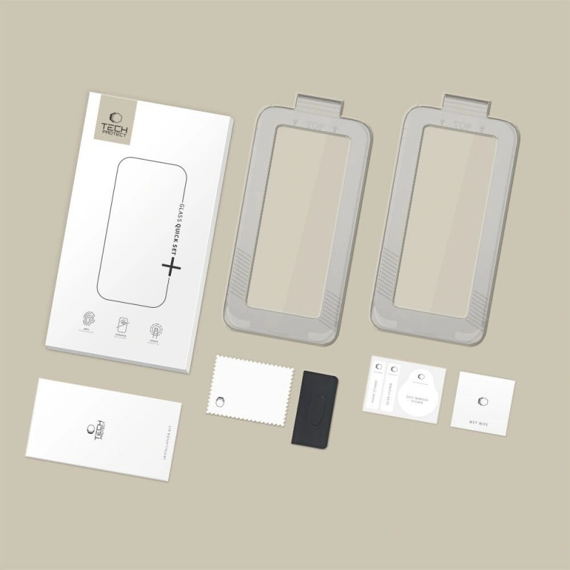 Tech-Protect Quick Set+ THP4500 Προστατευτικό Οθόνης από Σκληρυμένο Γυαλί για Apple iPhone 17 Pro, Μαύρο (2 τεμ.)