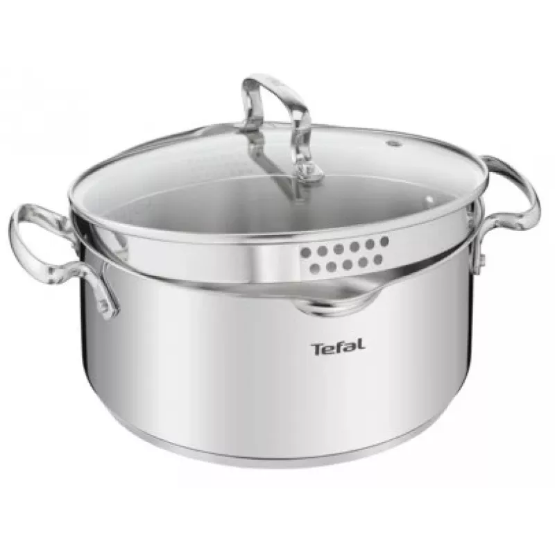 Κατσαρόλα Tefal Duetto+ G7194655, Στρογγυλή, Ανοξείδωτο Ατσάλι, 24 cm, Γυάλινο Καπάκι
