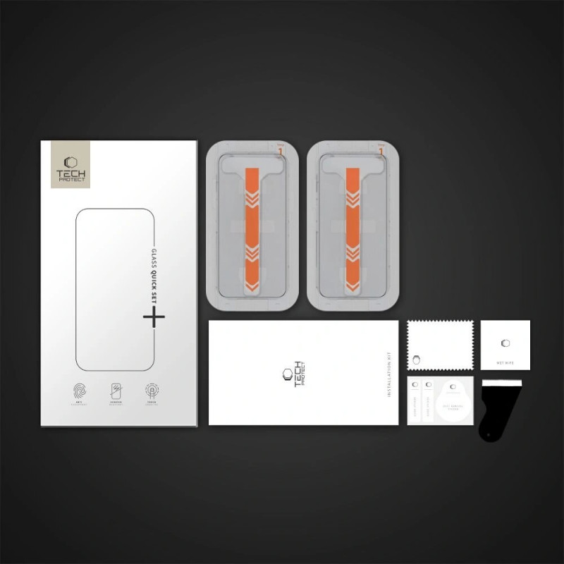 Tech-Protect Quick Set+ Ενισχυμένο Γυαλί για Apple iPhone 15 Pro (2 τεμ.), Μαύρο
