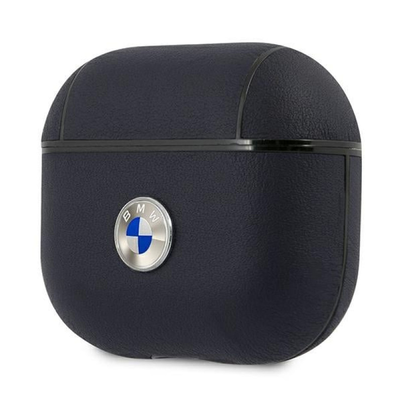 Θήκη από γνήσιο δέρμα με ασημί λογότυπο BMW BMA3SSLNA για Apple AirPods 3, ναυτικό μπλε