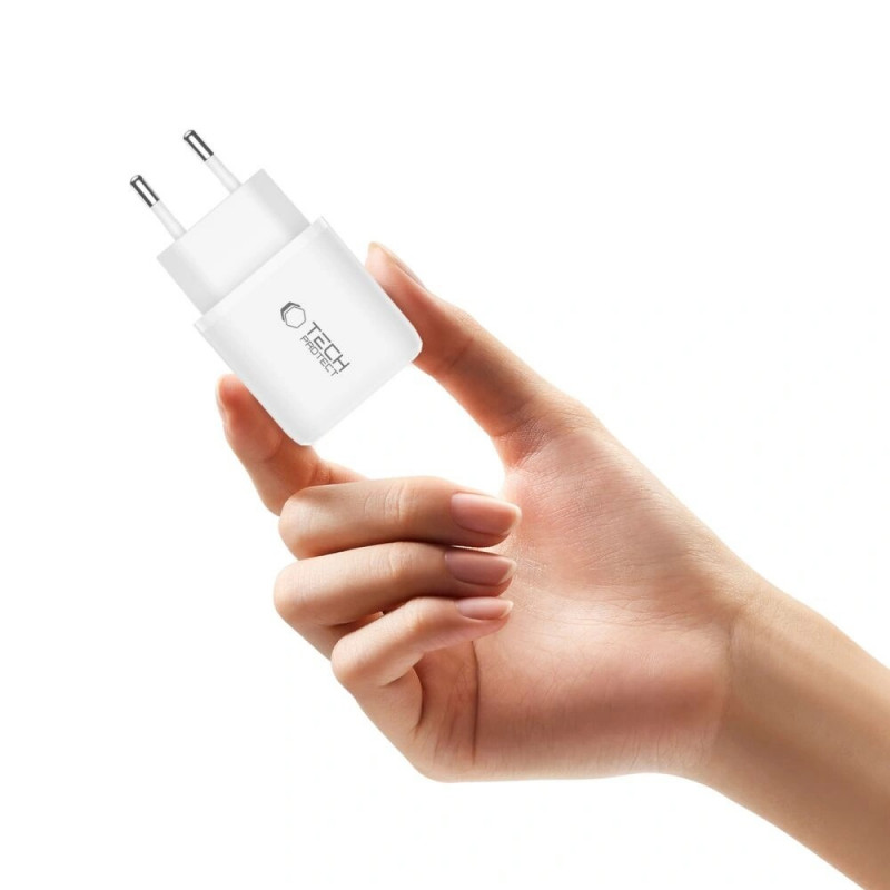 Tech-Protect NCA20 φορτιστής τοίχου USB-A, USB-C PD 20W / QC3.0, λευκός