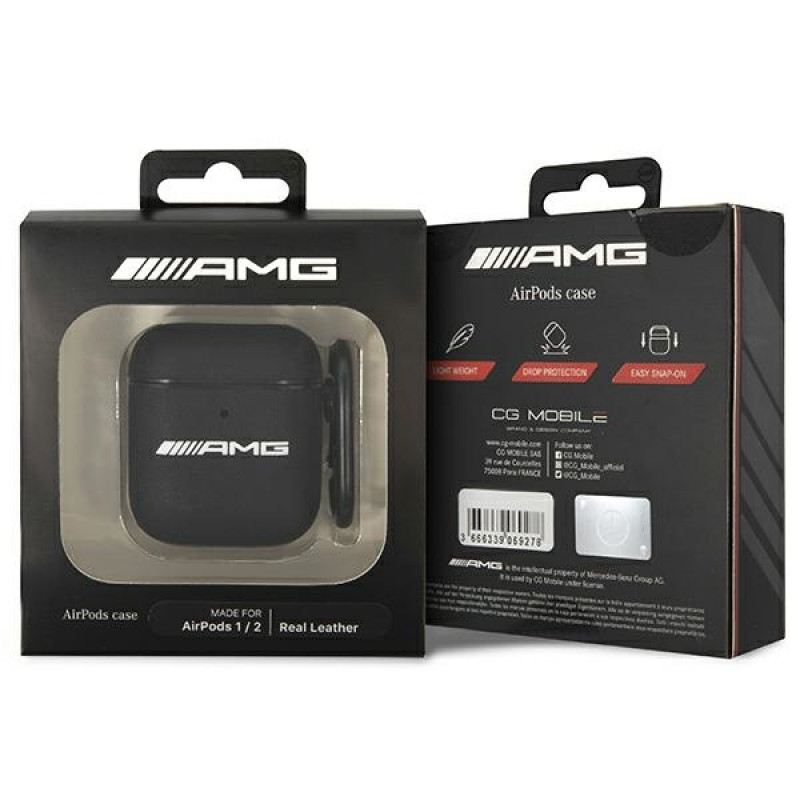 Θήκη από δέρμα Mercedes-AMG AMA2SLWK Leather Big Logo για Apple AirPods 1/2, μαύρη