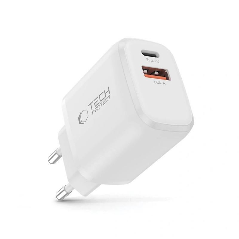 Tech-Protect NCA30 Φορτιστής Τοίχου USB-A, USB-C PD 30W / QC3.0, Λευκός