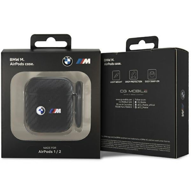 Θήκη BMW BMA2WMPUCA2 Carbon Double Metal Logo για Apple AirPods 1/2, μαύρη