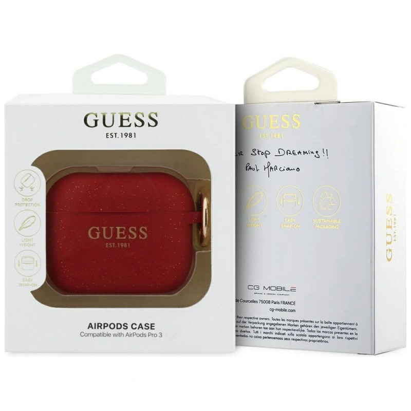 Θήκη Guess Silicone Glitter Ring για Apple AirPods Pro 3, φούξια