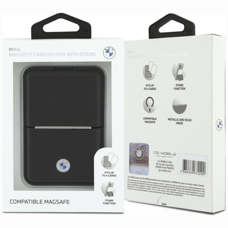 Πορτοφόλι BMW Carbon Metal Logos MagSafe, μαύρο